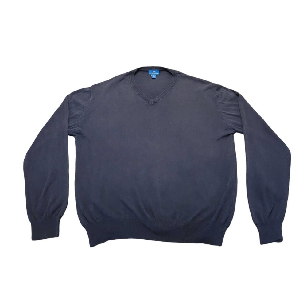 Toscano Sweater Mens XL Blue Cotton Made In Italy V Neck Vintage